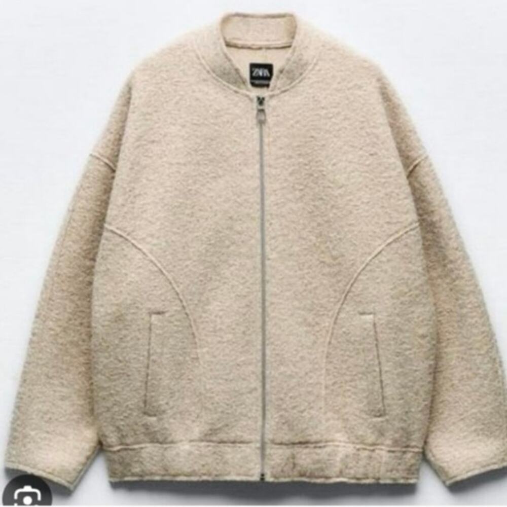 Zara OVERSIZED BOUCLE Bomber SAND Sz M-L NEW NWT